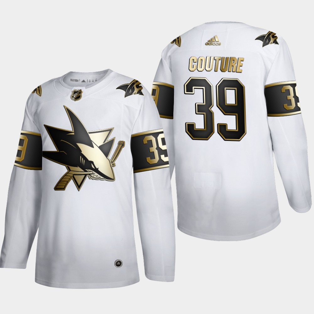 San Jose Sharks 39 Logan Couture Men Adidas White Golden Edition Limited Stitched NHL Jersey